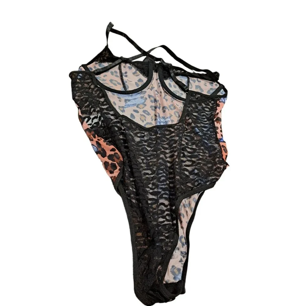 14 Plus (1X) Leopard Contrast Lace Teddy Bodysuit